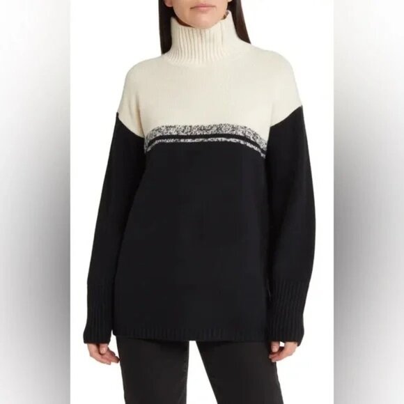 SIGNATURE BY NORDSTROM - 100% Cashmere Turtle Neck Sweater Cream & Black - Picture 1 of 7
